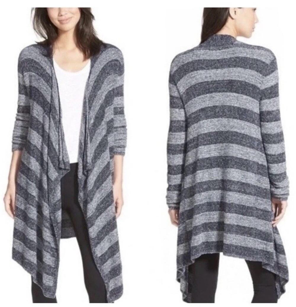 Barefoot Dreams Bamboo Chic Lite Draped Cardigan Gray Stripe S/M NWOT